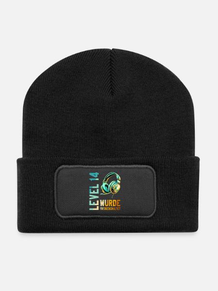 14. Geburtstag Junge Mädchen Teenager Level 14 - Recycelte Patch Beanie - Schwarz