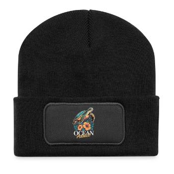 Sea Turtle Ocean Addict Design - Recycled Patch Beanie - black - Front