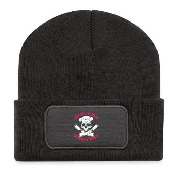 Kochen TRAUE KEINEM DÜNNEN KOCH Lustiges - Recycelte Patch Beanie - Dunkelgrau - Vorne