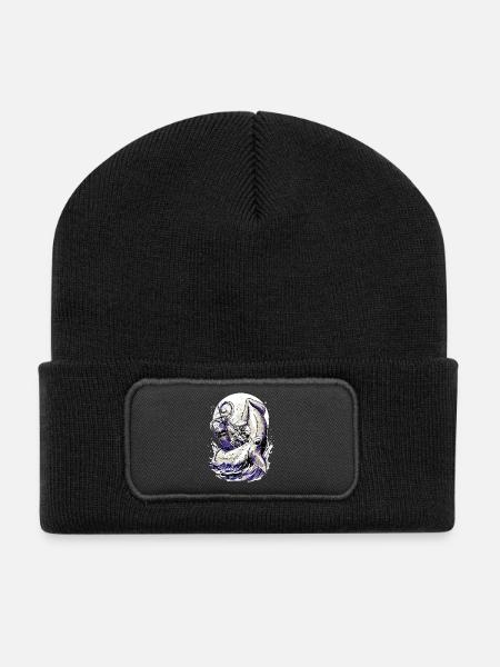 Japan Fischer Kraken Kampf – Ukiyo-e Tintenfisch - Recycelte Patch Beanie - Schwarz