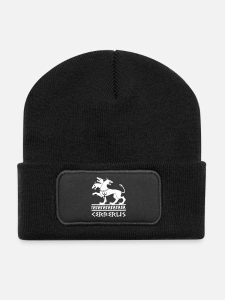 White Cerberus Dog - Recycled Patch Beanie - black