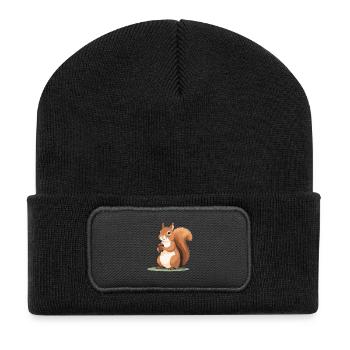 Caricature d’écureuil avec gland - Beanie recyclé à patch - noir - Devant