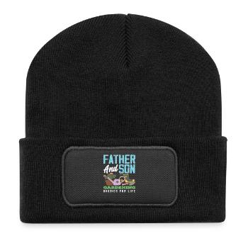 Vater Sohn Pflanzenliebhaber Gartenarbeit - Recycelte Patch Beanie - Schwarz - Vorne