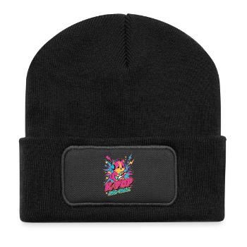 Cute K-Pop Cat K-POP AND CHILL Korean Music Anime - Recycled Patch Beanie - black - Front