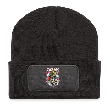 Japan Drache Hannya Maske – Neon Kirschblüten Art - Recycelte Patch Beanie - Dunkelgrau - Vorne