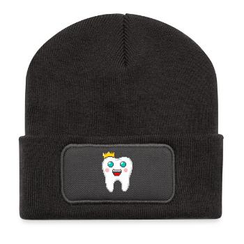 Royal Tooth with Crown Pixel Art - Recycled Patch Beanie - dark grey - Front