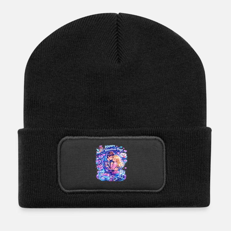 Valentinstar Duo im Sternenglanz - Recycelte Patch Beanie - Schwarz