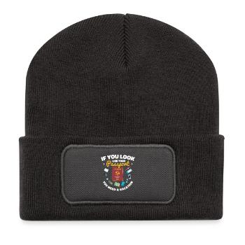 Timbre de passeport pour voyages dans le monde - Beanie recyclé à patch - charbon - Devant