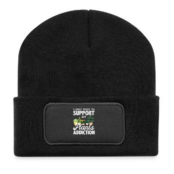 Nur Arbeiten, Um Meine Pflanzen Zu Unterstützen - Recycelte Patch Beanie - Schwarz - Vorne