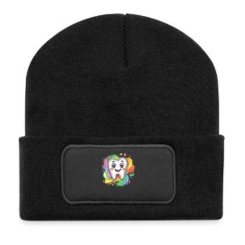 Happy tooth splash of color - Recycled Patch Beanie - black - Front