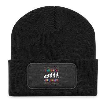 Homo Karnevalis | Vom Affen zum Narren, Fastnacht - Recycelte Patch Beanie - Schwarz - Vorne