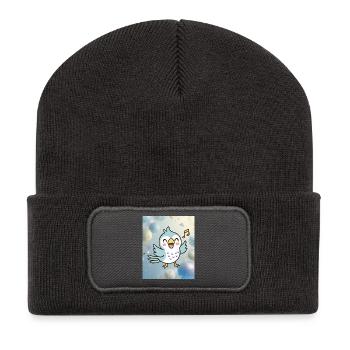 Merry chick sings among colorful bubbles - Recycled Patch Beanie - dark grey - Front