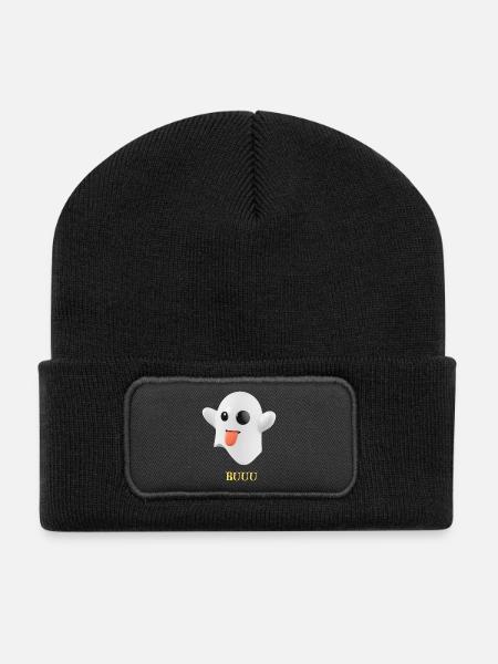 Fluffy Ghost with Tongue - Recycled Patch Beanie - black