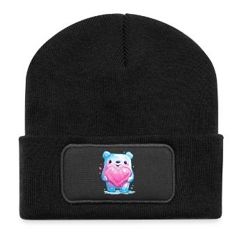 Cuddly bear with heart crystal - Recycled Patch Beanie - black - Front