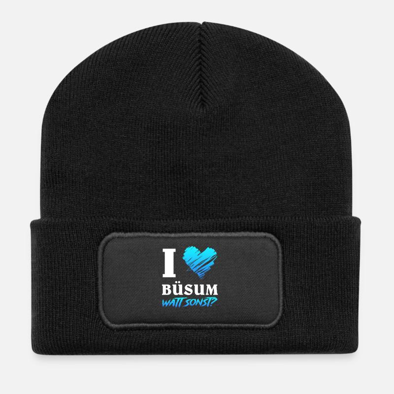 Nordsee Urlaub I LOVE BÜSUM WATT SONST Lustig - Recycelte Patch Beanie - Schwarz