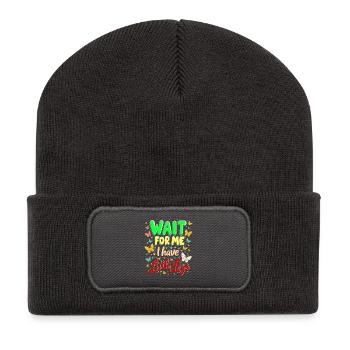 Wait For Me I Have Little Legs Spruch - Recycelte Patch Beanie - Dunkelgrau - Vorne