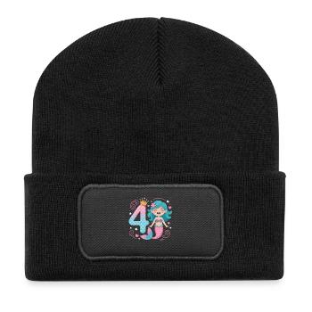 Meerjungfrau 4. Geburtstag 4 Jahre - Recycelte Patch Beanie - Schwarz - Vorne