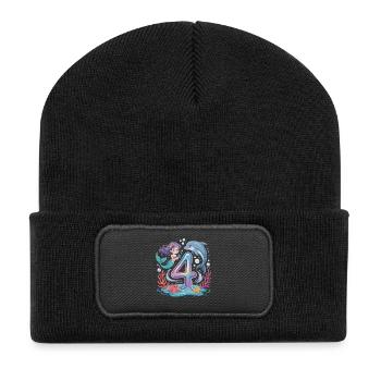 Meerjungfrau 4. Geburtstag 4 Jahre - Recycelte Patch Beanie - Schwarz - Vorne