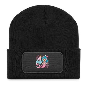 Meerjungfrau 4. Geburtstag 4 Jahre - Recycelte Patch Beanie - Schwarz - Vorne