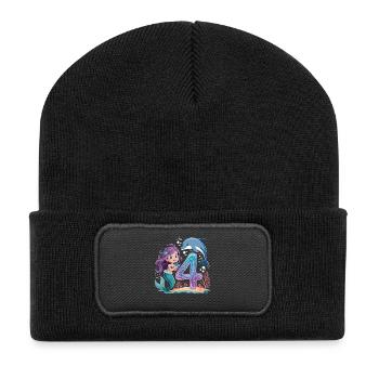 Meerjungfrau 4. Geburtstag 4 Jahre - Recycelte Patch Beanie - Schwarz - Vorne