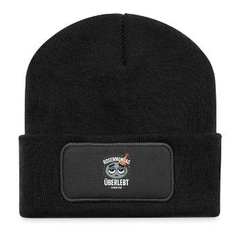 Rosenmontag Überlebt Ausgabe 2026 Karneval - Recycelte Patch Beanie - Schwarz - Vorne