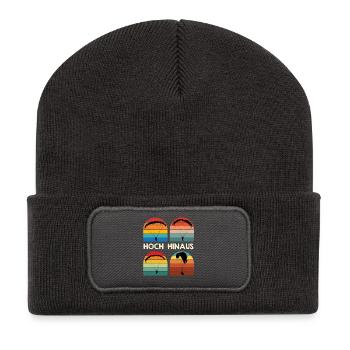 Gleitschirmflug HOCH HINAUS Retro Lustiges - Recycelte Patch Beanie - Dunkelgrau - Vorne