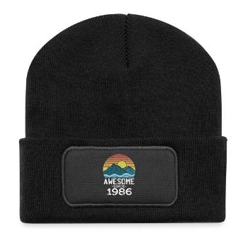 Sonnenuntergangsberge 1986 - Recycelte Patch Beanie - Schwarz - Vorne