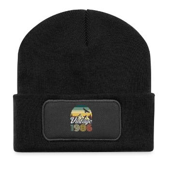 Vintage 1986 Mountain Landscape - Recycled Patch Beanie - black - Front