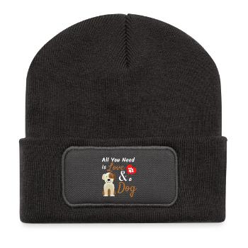 Tout ce dont vous avez besoin, c’est d’amour et d’une citation pour un chien mignon et un animal de compagnie - Beanie recyclé à patch - charbon - Devant