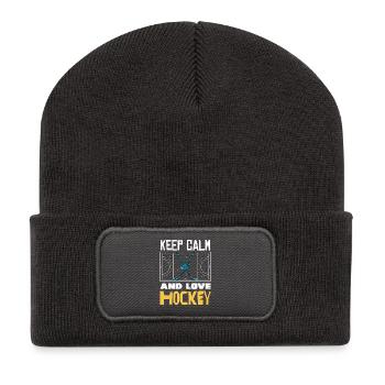 Ruhe bewahren: Hockeyliebe - Recycelte Patch Beanie - Dunkelgrau - Vorne