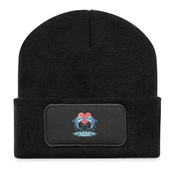 Delfin Paar Valentinstag - Recycelte Patch Beanie - Schwarz - Vorne