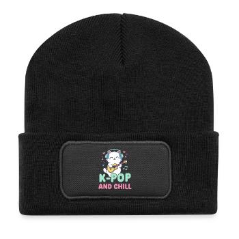 K-Pop AND CHILL Niedliche koreanische Musik-Anime-Katze - Recycelte Patch Beanie - Schwarz - Vorne