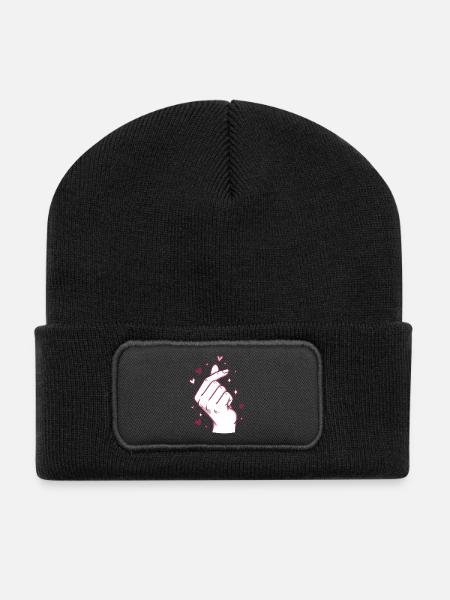 Kpop Koreanische Musik Niedliche Finger Herz Liebe Korea - Recycelte Patch Beanie - Schwarz