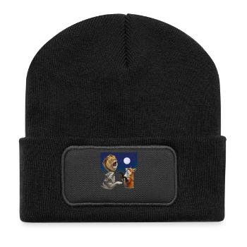 Wolf Fuchs und Löwe heulen auf den Mond Tiere - Recycelte Patch Beanie - Schwarz - Vorne