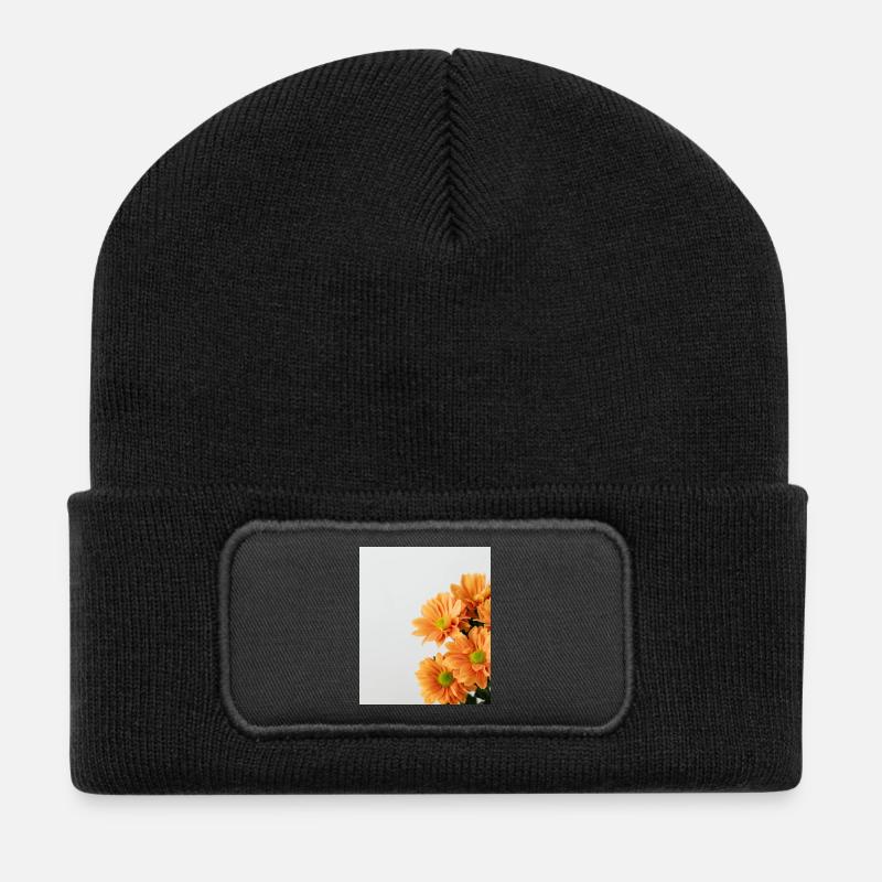 Daisy Orange Floral - Recycled Patch Beanie - black