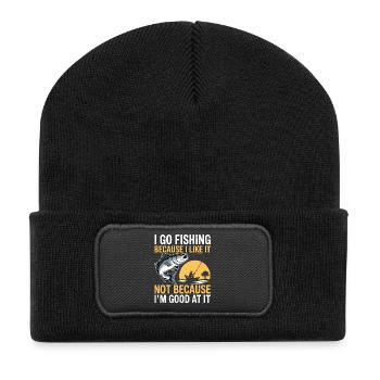 Ich gehe angeln, weil es mir gefällt. - Recycelte Patch Beanie - Schwarz - Vorne