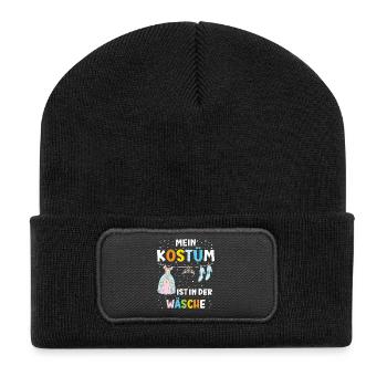 Mon costume est à la buanderie – carnaval drôle - Beanie recyclé à patch - noir - Devant