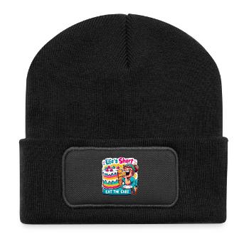 Life's Short Eat the Cake Cartoon - Recycled Patch Beanie - black - Front