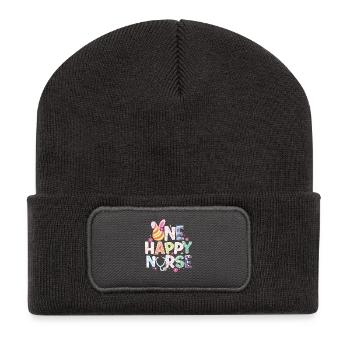One Happy Nurse Easter RN Spring Fun Bunny - Recycled Patch Beanie - dark grey - Front