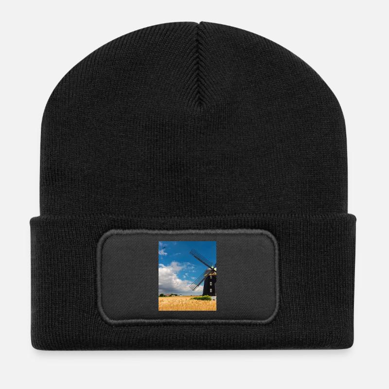 Mill among golden fields - Recycled Patch Beanie - black