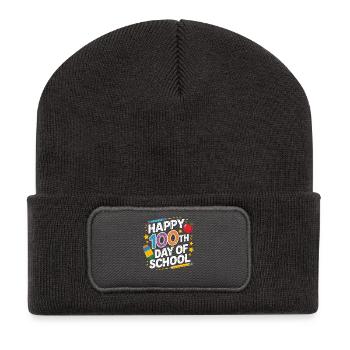 100. Schultag Neon Design - Recycelte Patch Beanie - Dunkelgrau - Vorne