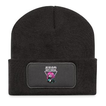 Fille japonaise Vaporwave Anime antisociale - Beanie recyclé à patch - charbon - Devant
