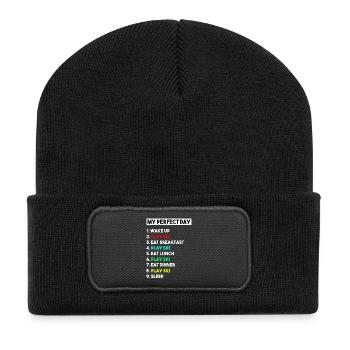 Liste des sports d’hiver drôles pour ma journée parfaite au ski - Beanie recyclé à patch - noir - Devant