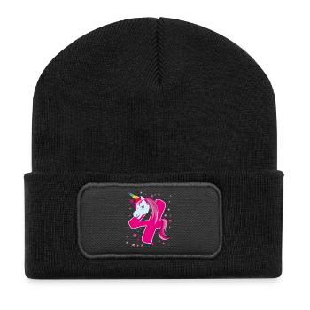Unicorn, 4 years old, 4th birthday, child - Recycled Patch Beanie - black - Front