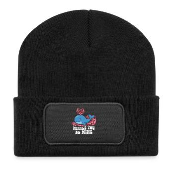 Whale You Be Mine Cute Ocean Animal Valentine Pun - Recycled Patch Beanie - black - Front