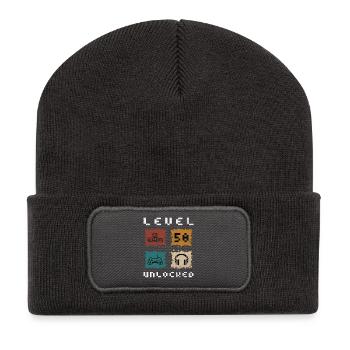 Level 50 freigeschaltet - Recycelte Patch Beanie - Dunkelgrau - Vorne