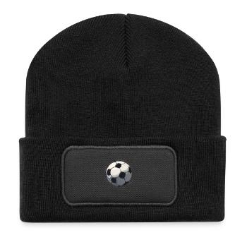 Schwarz-Weiß Fußball Skizze - Recycelte Patch Beanie - Schwarz - Vorne