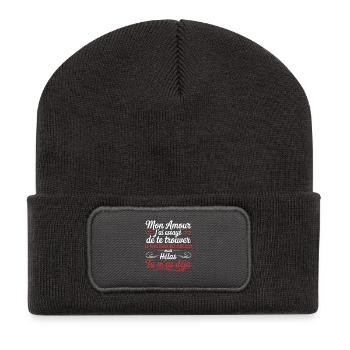Meine Liebe, du bist schon das schönste Geschenk - Recycelte Patch Beanie - Dunkelgrau - Vorne