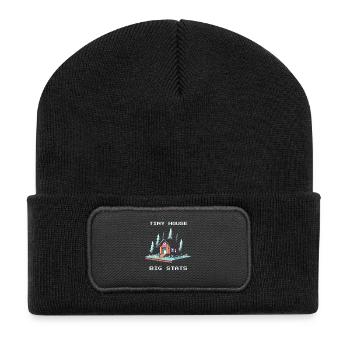 Tiny House, große Werte | Minimalismus - Recycelte Patch Beanie - Schwarz - Vorne