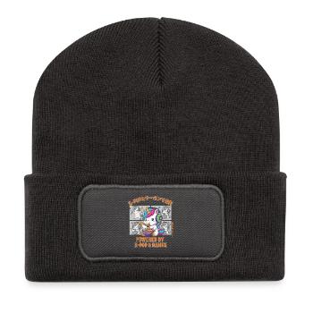 Angetrieben von K-Pop und Ramen Niedliches Kpop-Anime-Einhorn - Recycelte Patch Beanie - Dunkelgrau - Vorne